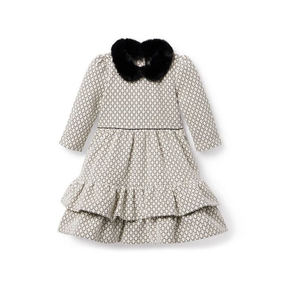 Janie and Jack Other - Janie and Jack Geo Faux Fur Collared metallic Dress and leggings  Sz 6 2 pieces